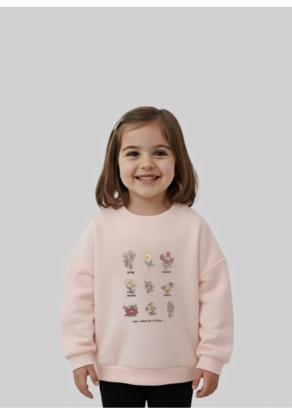 Kız Çocuk Çiçek Nakışlı Sweatshirt