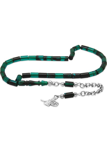 Kararmaz Metal Arnavut Zincir Püsküllü Kesme Kesim Yeşil Siyah Mini Boy Ateş Kehribar Tesbih