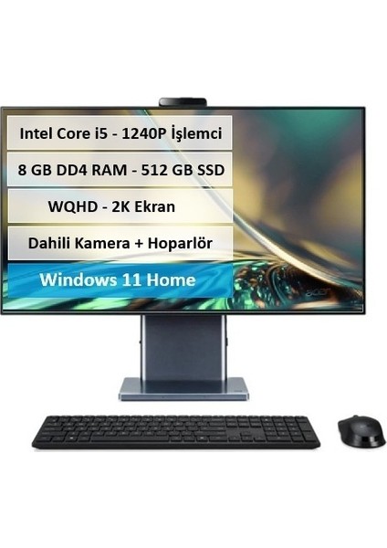 S27-1755 I5-1240P-16GB Ram 512GB SSD 27 Inç Wqhd Windows 11 All In One Pc DQ.BKDEM.001