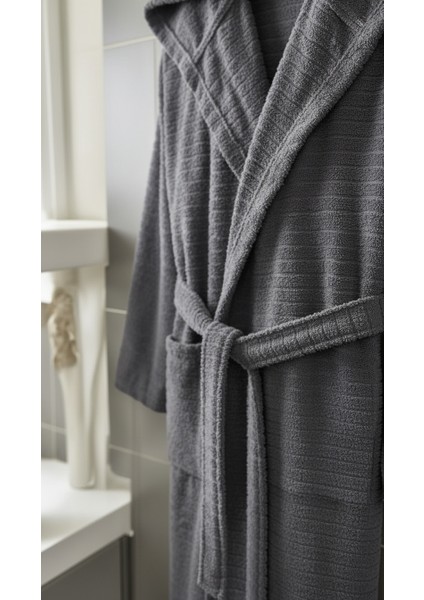 Kapşonlu Bornoz Antrasit S/m modelleri