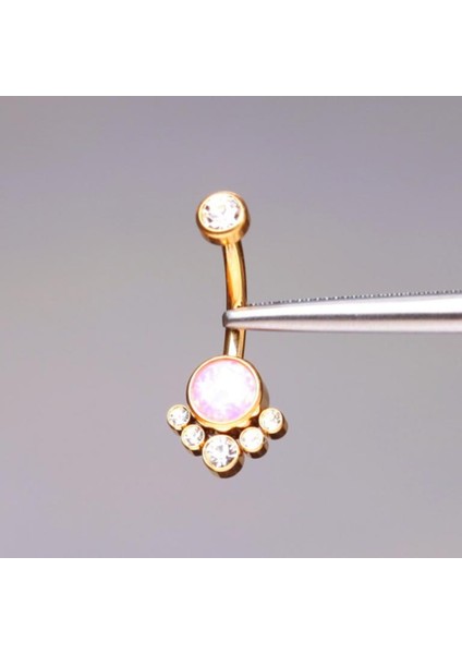 Yüksek Kalite G23 Titanium Pembe Opal 0o0 Taş Altın Titanyum Göbek Piercing