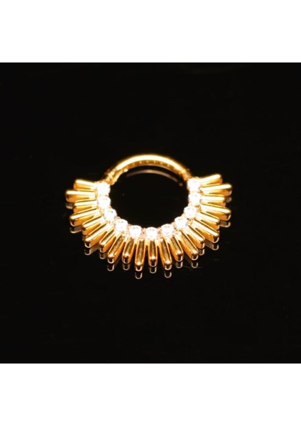 Yüksek Kalite G23 Titanium Zirkon 8mm x 1.2mm Altın Titanyum Kilitli Halka Piercing