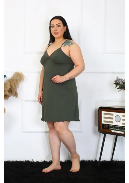 Kadın Haki Pamuklu Ip Askılı Büyük Beden Gecelik modelleri