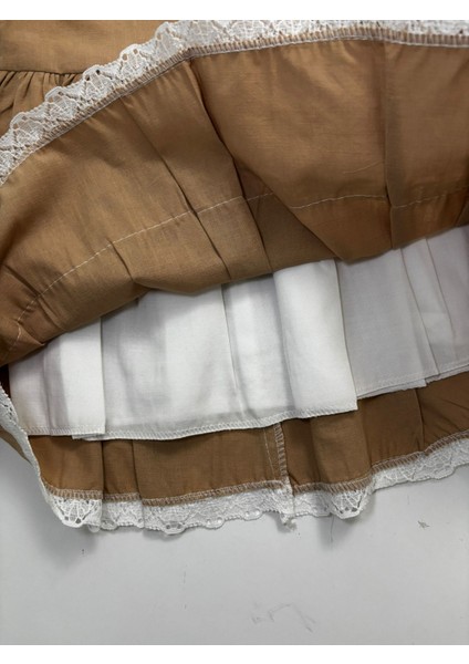 Kız Çocuk Astarlı Güpürlü Keten Özel Gün Doğumgünü Konsept Elbise Vizon fırsatları