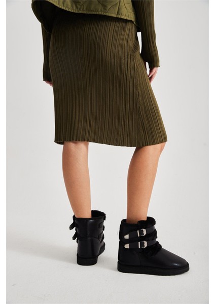 Kadın Çift Tokalı Kürklü Kısa Bot fiyatları