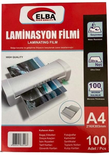 Elba Laminasyon Filmi A4 100 Mıc (100 Lü) 216X303