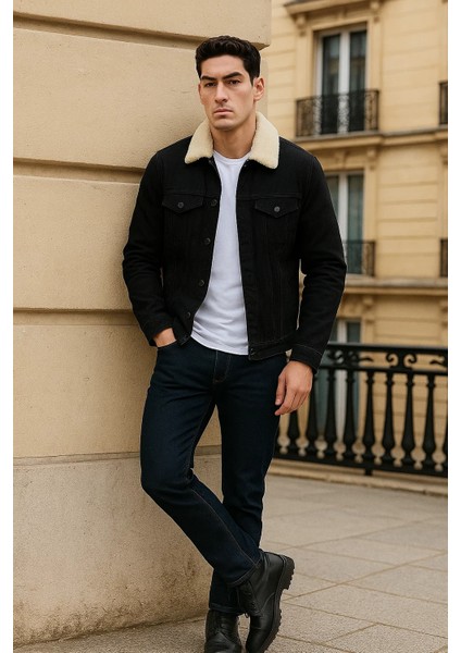 Erkek Kışlık Günlük Içi Peluş Kürk Siyah Kot Ceket modelleri