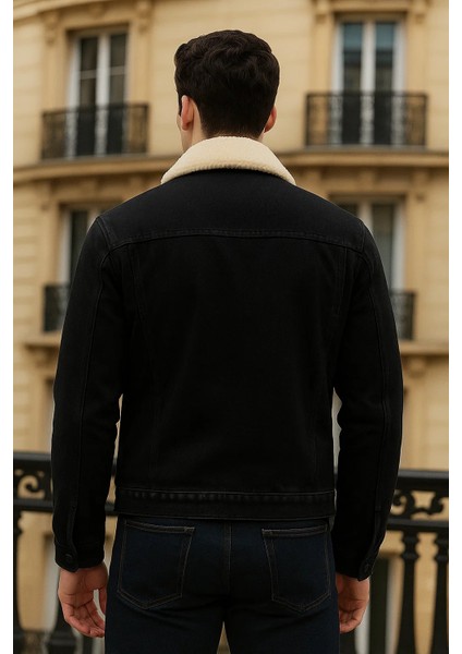 Erkek Kışlık Günlük Içi Peluş Kürk Siyah Kot Ceket