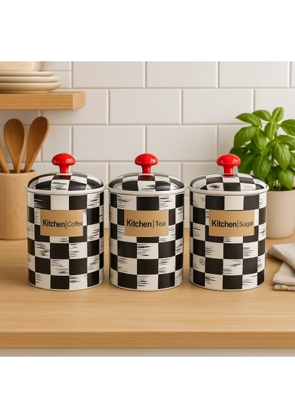 3’lü Siyah Beyaz Desenli Plastik Baharatlık Seti – Kitchen Coffee Tea Sugar Kapaklı Saklama Kabı fırsatları
