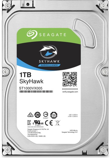 1 Tb Seagate Skyhawk 3,5" 64MB 5900RPM (ST1000VX005) 7/24 Güvenlik Diski