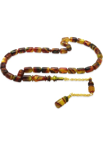 Altın Renk 925 Ayar Gümüş Püsküllü Imamesı Usta Işçilikli Kapsül Kesim Çok Renkli Katalin Tesbih