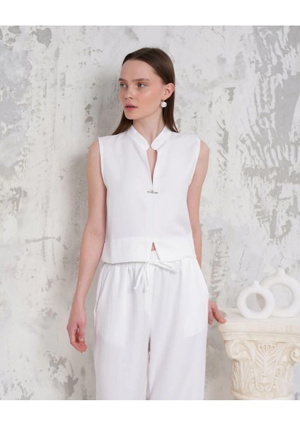 Broşlu Yelek Pantolon Takım Beyaz S255821 modelleri