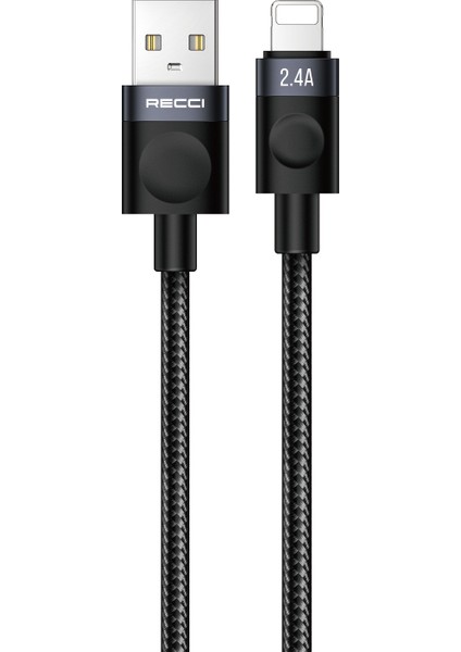 RS50L Usb-A To Lightning Örgü Tasarımlı Hızlı Şarj Özellikli Data ve Şarj Kablosu 1m Siyah