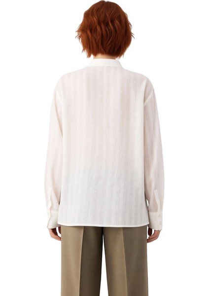 Kadın Relaxed Kesim Hakim Yaka Fiyonk Detaylı Uzun Kollu Pamuklu Dokuma Gömlek Fonksiyonel indirimleri