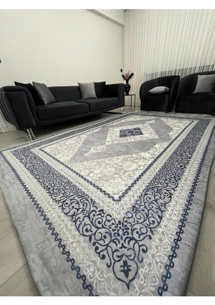 Diamond Desen Gri Mavi Halı Örtüsü - Soft Kadife Dokulu-Kaymaz Tabanlı Yıkanabilir fiyatları