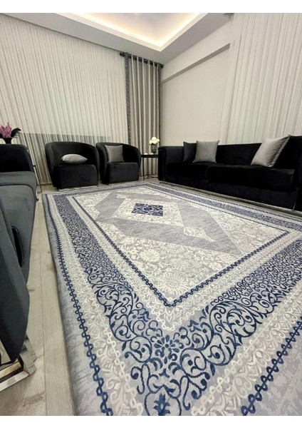 Diamond Desen Gri Mavi Halı Örtüsü - Soft Kadife Dokulu-Kaymaz Tabanlı Yıkanabilir modelleri