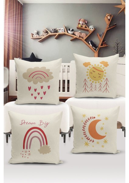 4'lü Kırlent Kılıf Seti Çocuk Bebek Odası Dijital Baskılı