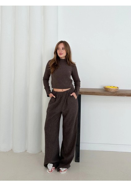 Balıkçı Yaka Örme Takım Kahve ST265865 indirimleri