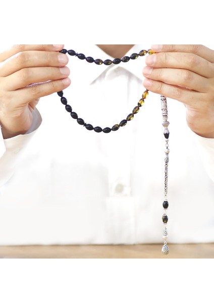 925 Ayar Gümüş Kral Püsküllü Nakkaş Imameli Cevşen Tasarım Süzme Sarı Siyah Ateş Kehribar Tesbih indirimleri