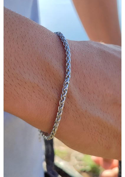 Örgü Model Paslanmaz Çelik Bileklik Unisex Erkek Bayan Zincir Künye ACB01-2