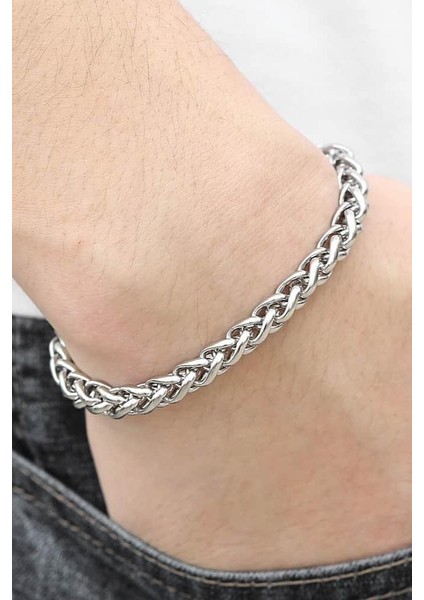 Örgü Model Paslanmaz Çelik Bileklik Unisex Erkek Bayan Zincir Künye ACB01-2 fiyatları