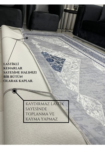 Diamond Desen Gri Mavi Halı Örtüsü - Soft Kadife Dokulu-Kaymaz Tabanlı Yıkanabilir fırsatları