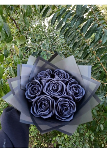 7 Li Solmayan Gül Buketi Siyah Gül Dışı Siyah