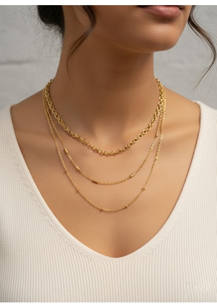 Altın Akış 3 Sıra Kolye