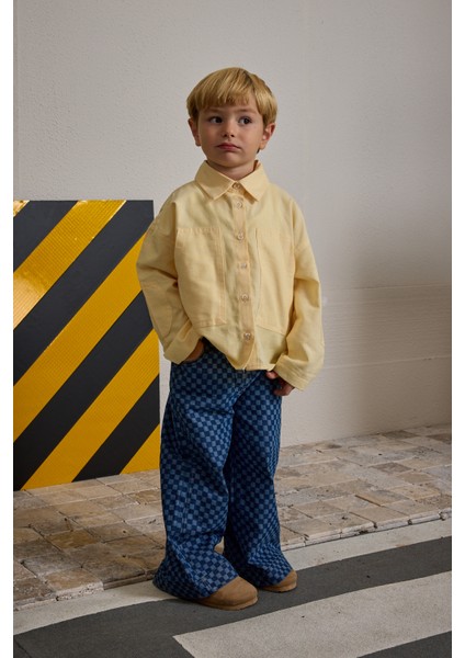 Kanguru Cepli Oversize Gömlek Sarı modelleri