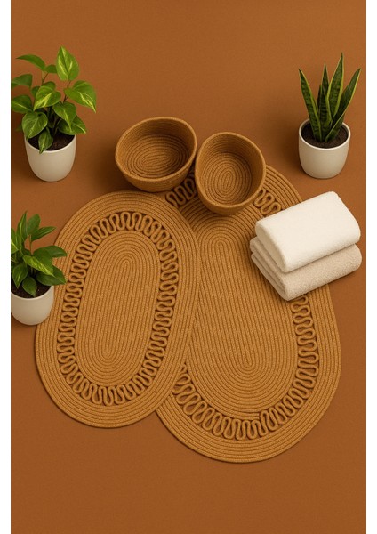 Terra 4’lü Banyo Seti – 2’li Oval Paspas & 2’li Oval Sepet, Doğal Halat Dokuma, El Yapımı - Premium indirimleri