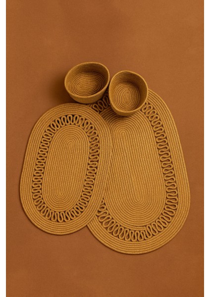 Terra 4’lü Banyo Seti – 2’li Oval Paspas & 2’li Oval Sepet, Doğal Halat Dokuma, El Yapımı - Premium