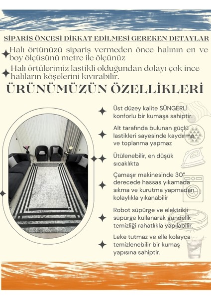 Siyah Çizgili Modern Gri Halı Örtüsü - Minimal Tasarım Kaymaz Taban Yıkanabilir indirimleri