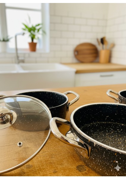 6 Parça Siyah Granit Omlet Seti / Tava Seti / Tencere Seti fiyatları