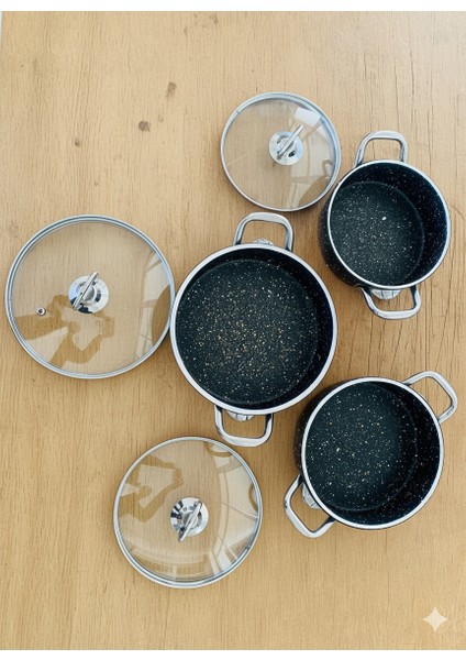 6 Parça Siyah Granit Omlet Seti / Tava Seti / Tencere Seti modelleri