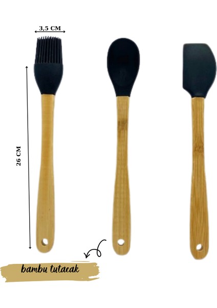Bambu Saplı Silikon Spatula Seti , 3 Parça Isıya Dayanıklı Mutfak Seti fiyatları