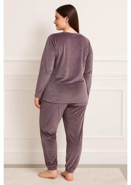 Kadın 13212 Büyük Beden Kadife Pijama Takımı Lila fiyatları