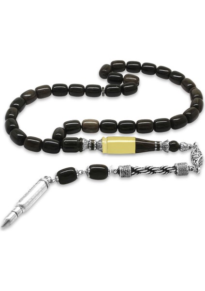 Kararmaz Metal Halat Püsküllü Kurşun Nakkaş Imameli Kapsül Kesim Gri Siyah Sıkma Kehribar Tesbih