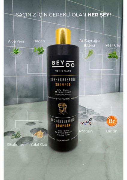 Erkekler Için Saç Güçlendirici ve Dökülme Karşıtı Profesyonel Şampuan 200 ml - Biotin & Keratin