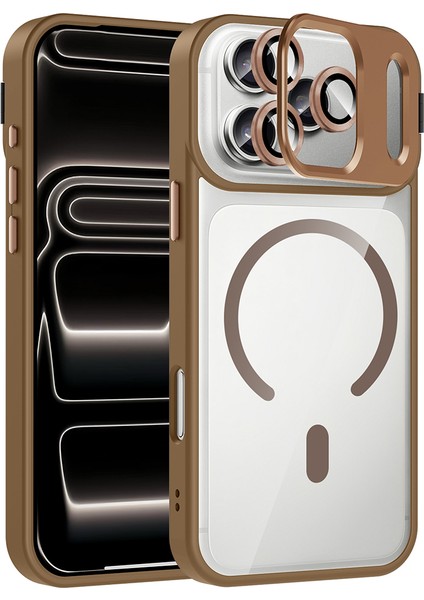 iPhone 17 Pro Kılıf Standlı ve Kamera Lens Hediyeli M-Safe Şarj Özellikli Zore Etro Kapak - Derin Mo fiyatları