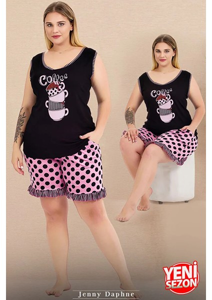 Lady Büyük Beden Puantiyeli Kolsuz Şortlu Pijama Takımı fiyatları