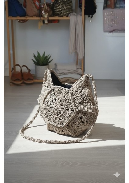 El Yapımı Kağıt Ip Altıgen Motifli El ve Omuz Çantası modelleri