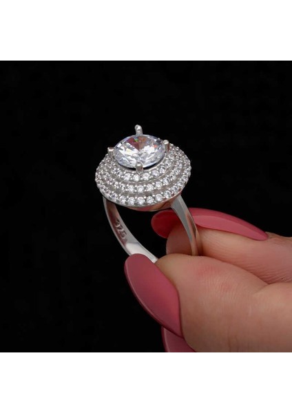 Hk Gümüş Kadın Yüzük 3 Sıra Taşlı Anturaj |Gümüş Takı Hediyelik Ürünler