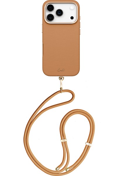 iPhone 17 Pro Uyumlu Kılıf M-Safe Şarj Özellikli Askı Ipli Coehl Mirelle Kapak Kahverengi