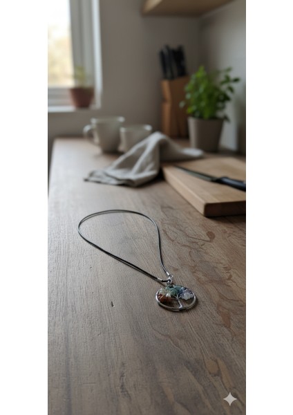 Hayat Ağacı Çakra Kolye - Siyah Zincirli, Enerji Dengeleyici Takı indirimleri