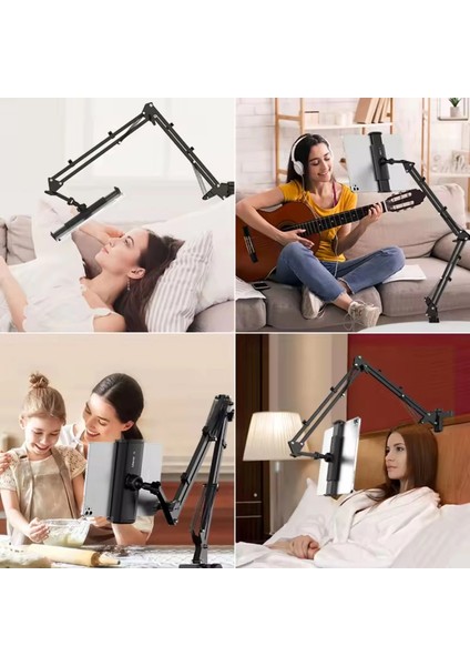 Metal 360° Uzun Kol Tablet/telefon Standı Kelepçeli Masa/yatak Başlığı Tutucu 6¨-12.9¨uyumlu modelleri