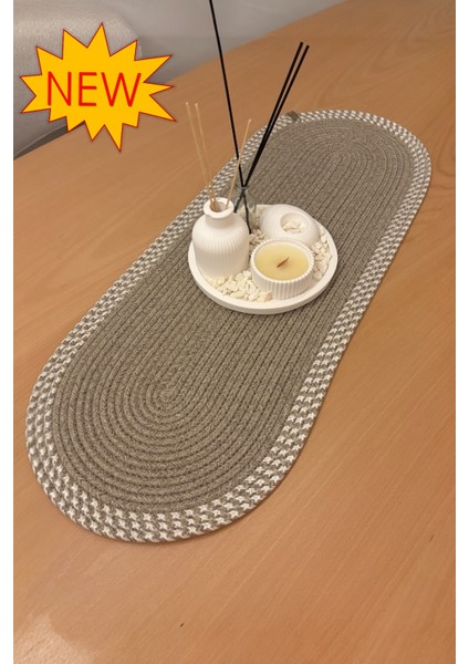 Herakles Amerikan Servis El Yapımı Pamuklu Natural Jüt Örme Desenli Runner 30X80