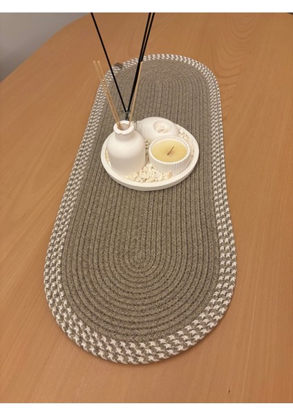 Herakles Amerikan Servis El Yapımı Pamuklu Natural Jüt Örme Desenli Runner 30X80