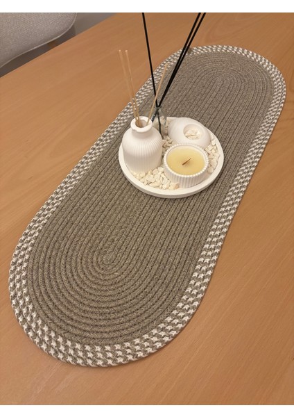 Herakles Amerikan Servis El Yapımı Pamuklu Natural Jüt Örme Desenli Runner 30X80