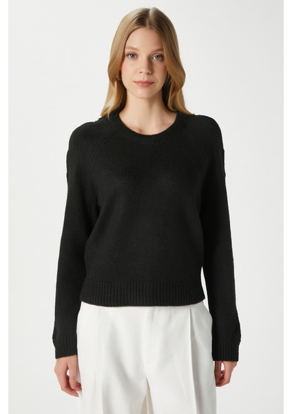 Kadın Raise Kol Detay Siyah Triko Kazak 8667 indirimleri