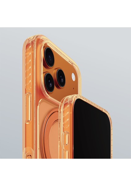 iPhone 17 Pro Uyumlu Kılıf M-Safeli Airbag Standlı Amazingthing Titan Pro Magspin Kapak Turuncu